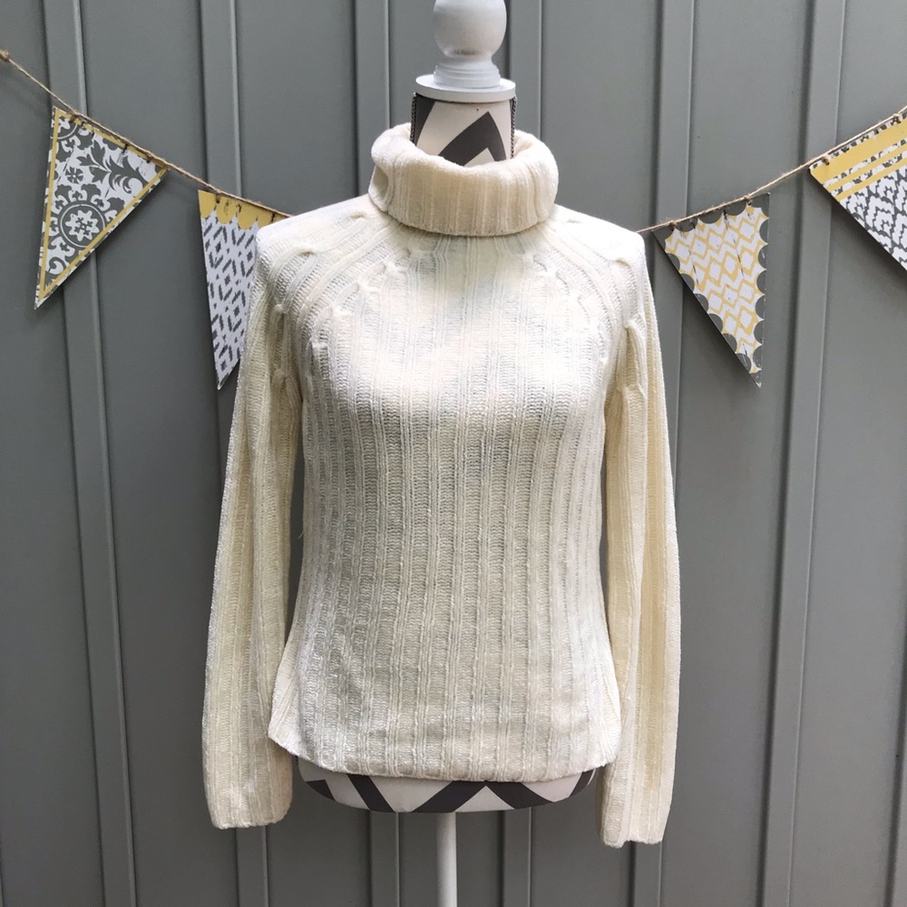 SO GSJC Cream Chenille Turtleneck Pullover Sweater
